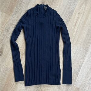 Banana Republic Navy Blue Extra Fine Merino Wool Ribbed Turtleneck Sweater